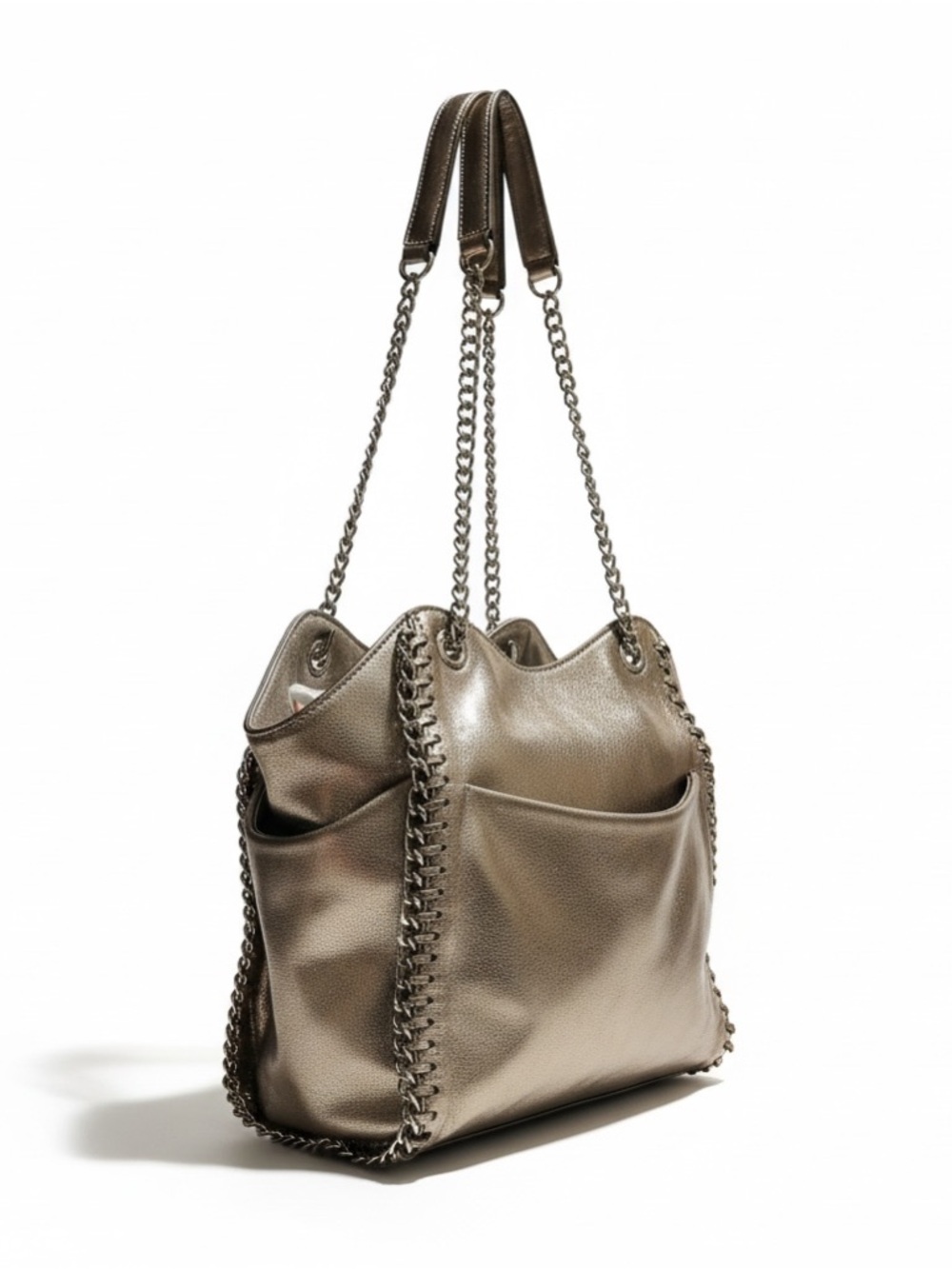 Michael Kors Metallic Silver Leather Shoulder Tote with Tassel - Picture 5 of 17